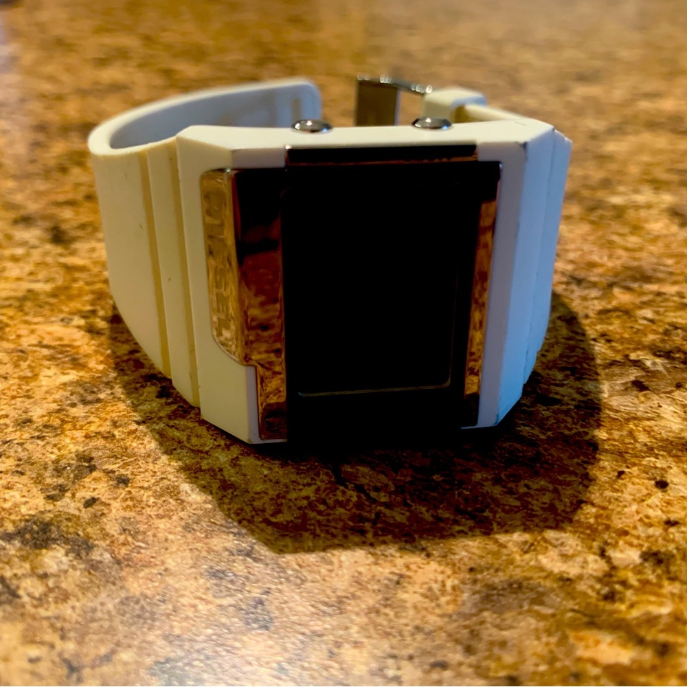 Diesel White Silicone Watch with Black Dial and Gold Accents